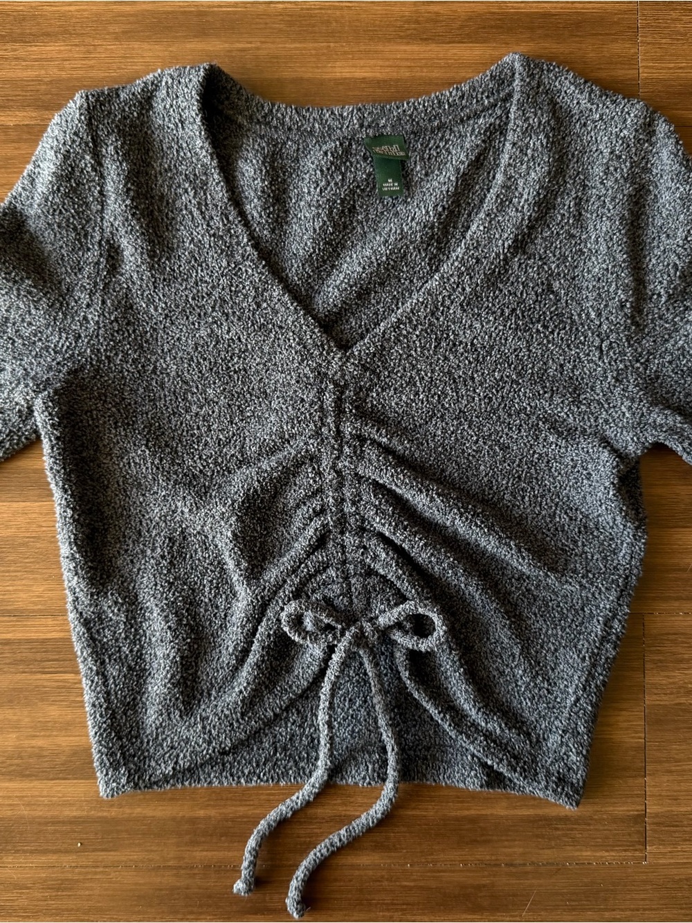 wild fable Charcoal Gray V-Neck Ruched Drawstring Sweater